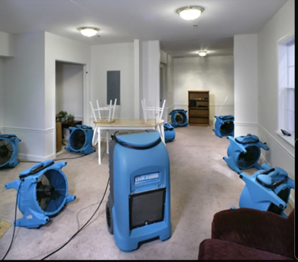 Air movers and dehumidifier setup for Water Damage Restoration in Yorba Linda